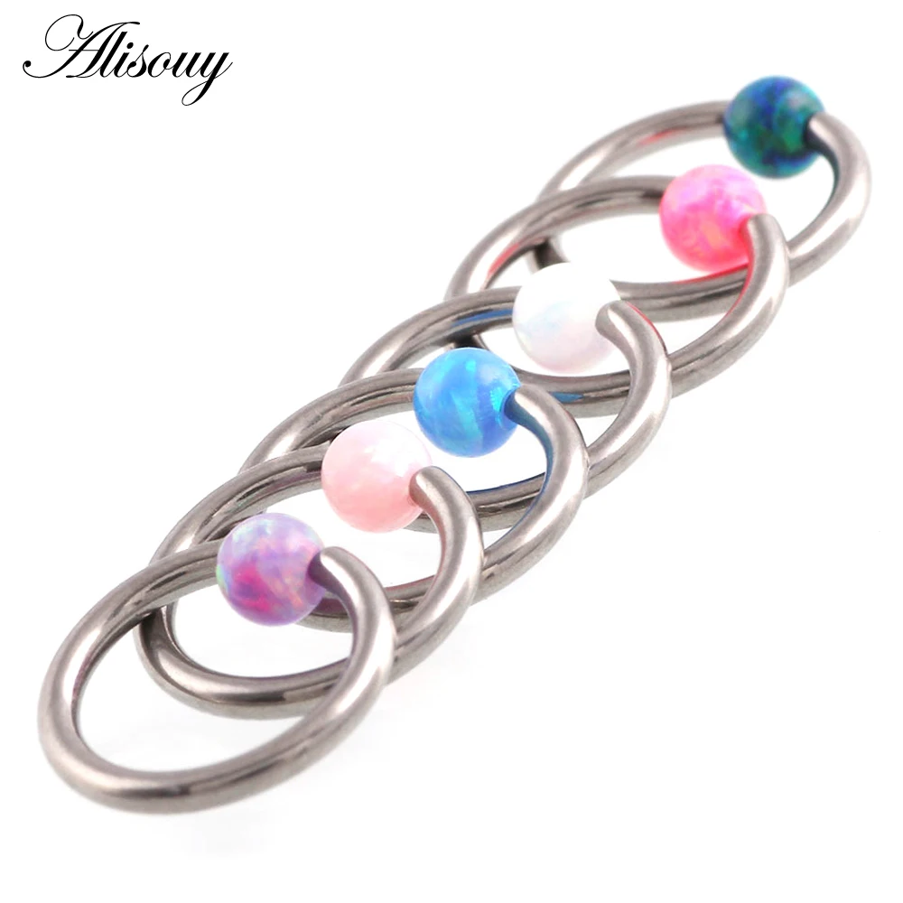 Alisouy 16G Titanium Nose Rings Captive Bead Rings Opal Stone Piercing Nose CBR Ear Cartilage Rings For Sexy Girls Body Jewelry