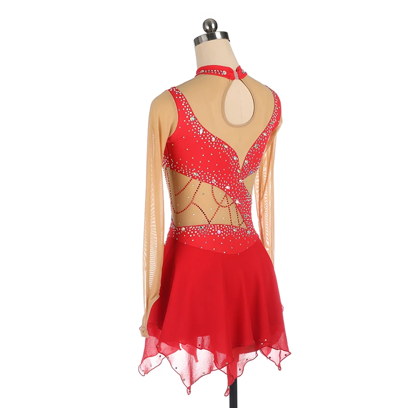 Figure Skating Competition Dress Customized Women's Children's Rhythmic Gymnastics Dance Performance Dress Red Mesh Clothing