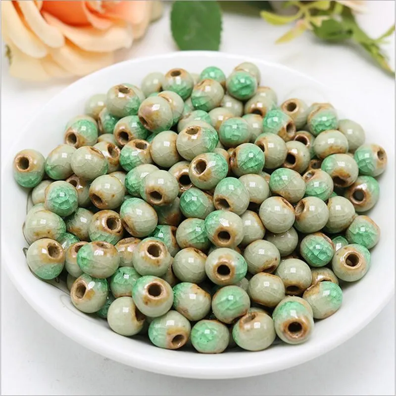 50pcs 6/8/10mm Ice Crack Ceramic Beads Porcelain Beads Loose Spacer Beads DIY Handmade Charm Bracelet for Jewelry Making Z399