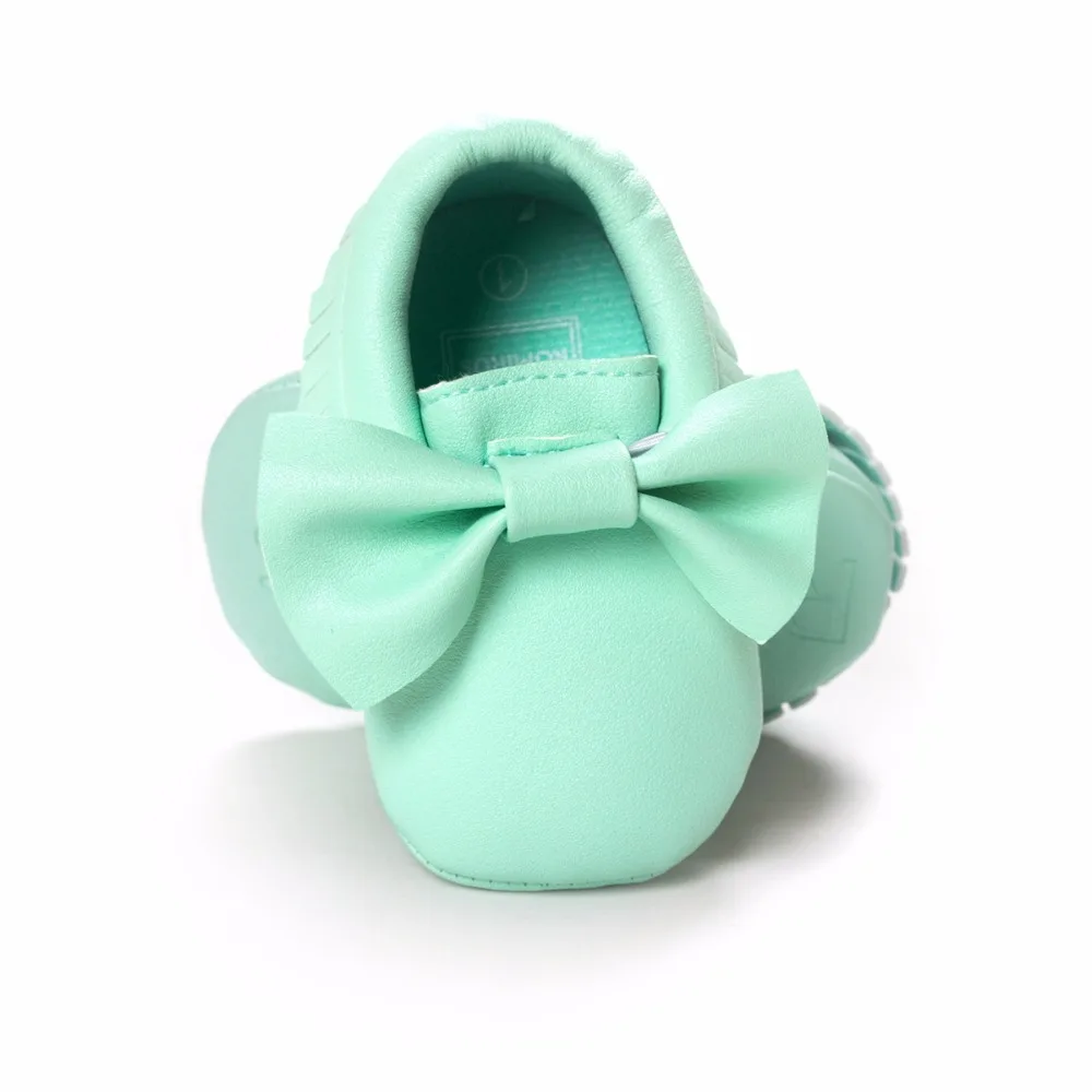 Fashion Solid Newborn Shoes Soft Sole Fringe Bow Knot Toddler First Walkers 0-2years Bebe Shoes Children Moccasins Colorful
