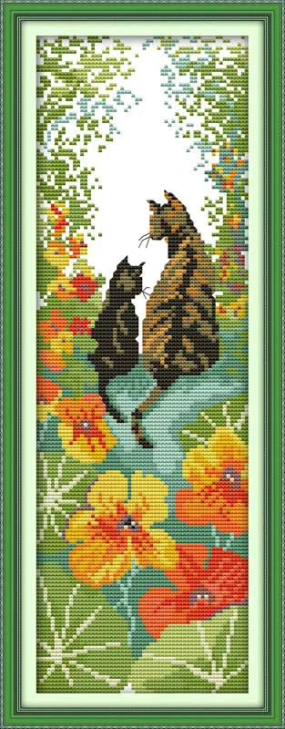 Follow me cross stitch kit bothy thread cat poppy flower 14ct printed 11ct canvas stitches embroidery DIY handmade needlework