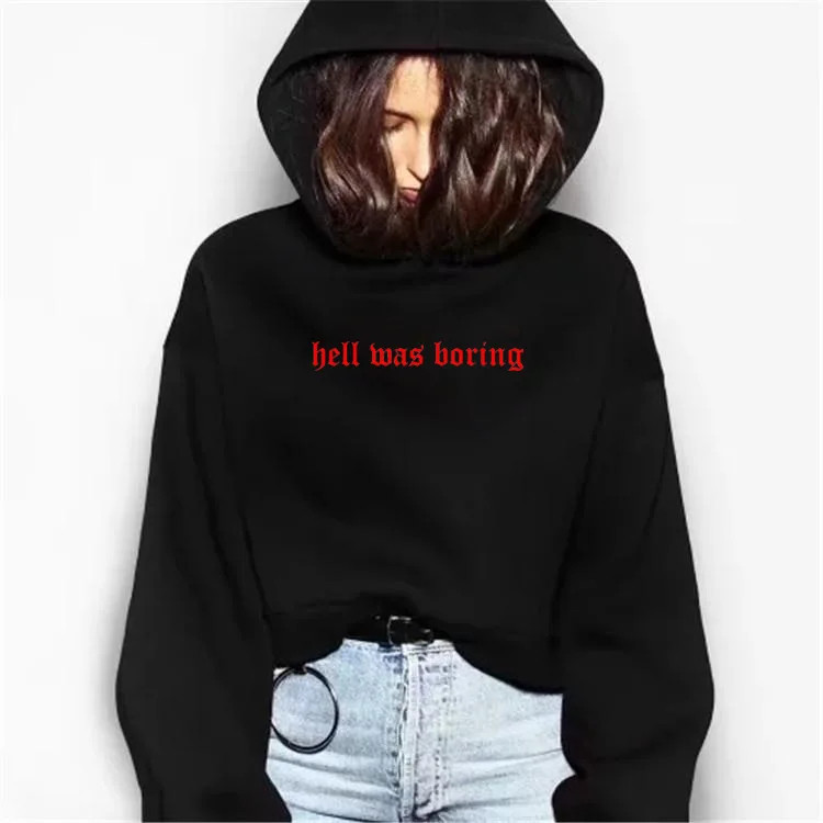 

Skuggnas Hell Was Boring Letter sweatshirt Long Sleeve aesthetic Black Women Spring Fashion Jumper hoodies harajuku tops