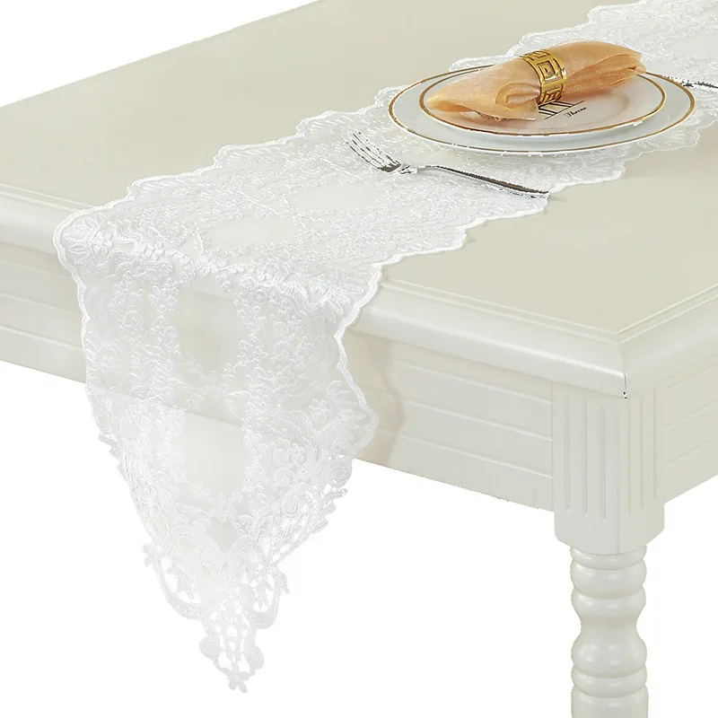 

Hot New European Style Table Runner White Lace Table Runner Luxury Dinning Tea Table Cloth Wedding Table Decoration Home Textile