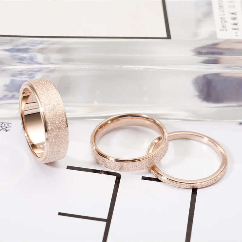 YUN RUO Rose Gold Color Frosted Finger Ring for Woman Man Wedding Jewelry 316L Stainless Steel Top Quality Never Fade Size 3-10