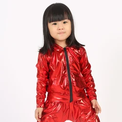 Spring Autumn Kids Red Bomber Jacket Stage Performance Wear Paillette Feminina Casaco Hip Hop Dance Coat