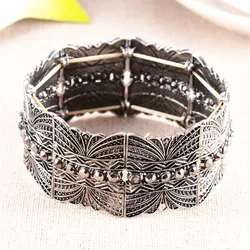 Wholesale Vintage Bracelet For Women Men Adjustable Jewelry Gold Color Alloy Crystal Bracelets Homme Ethnic Wide Bangles