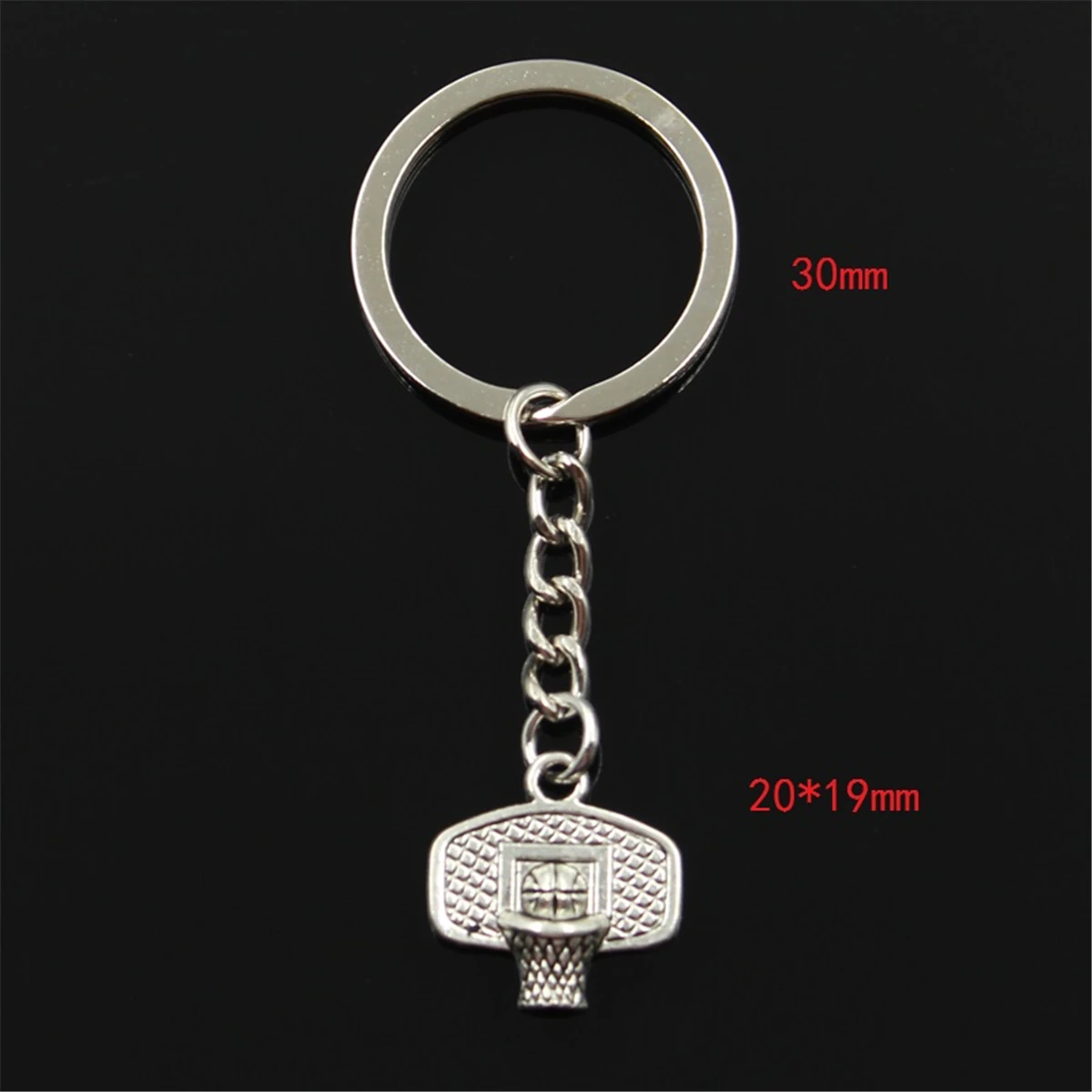 New Fashion Men 30mm Keychain DIY Metal Holder Chain Vintage Basketball Hoop 20x19mm Silver Color Pendant Gift