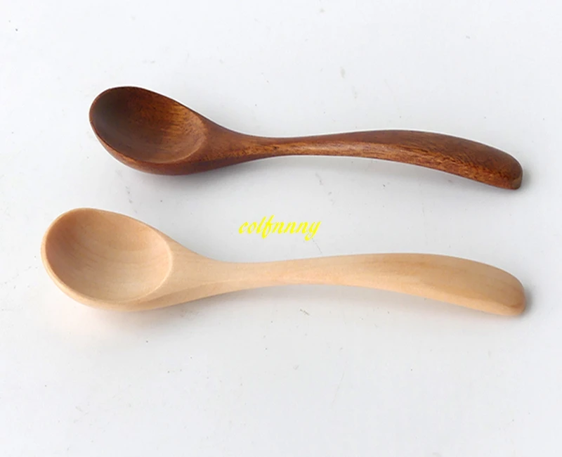 100pcs/lot 13*3cm Natural Wooden Spoon Round Scoop Tea Honey Coffee Condiment Salt Sugar Wood Spoon