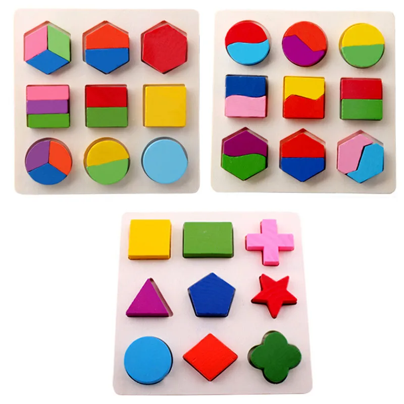 Kids 3D Puzzle Wooden Toys Colorful Geometry Shape Cognition Wood Puzzle Children Early Learning Educational Montessori Toys