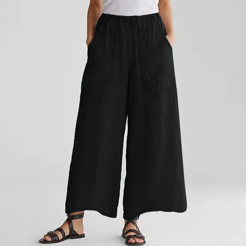 Pantalon à jambes larges pour femme, mode confortable, loisirs, décontracté, taille élastique, poches, couleur unie, jambes amples, automne 2020