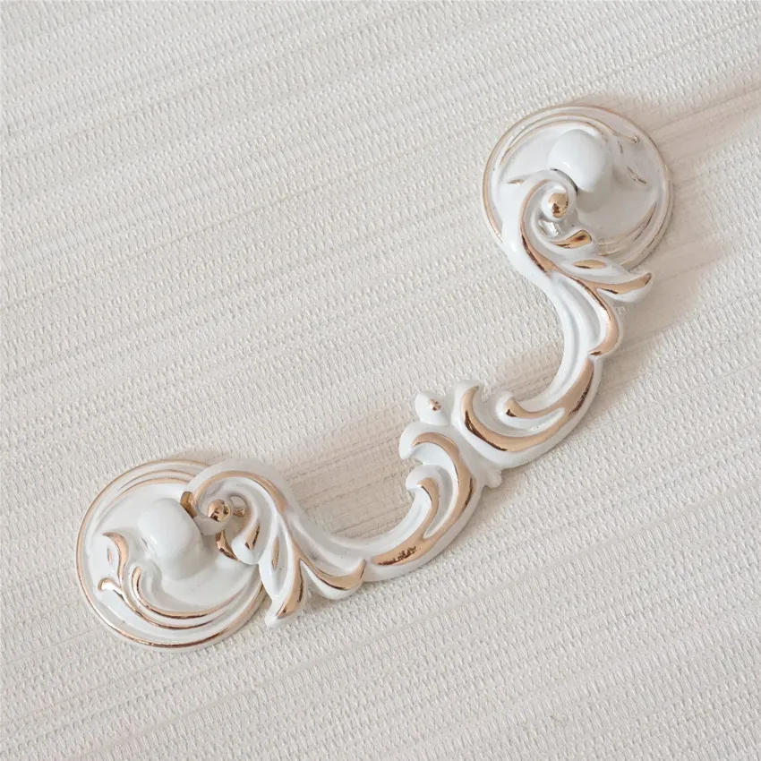 Shabby Chic Lade Knoppen Pulls Back Plaat Deurgrepen Kast Bail Dresser Pull Knop Ivoor Wit Gouden Kast Handvat
