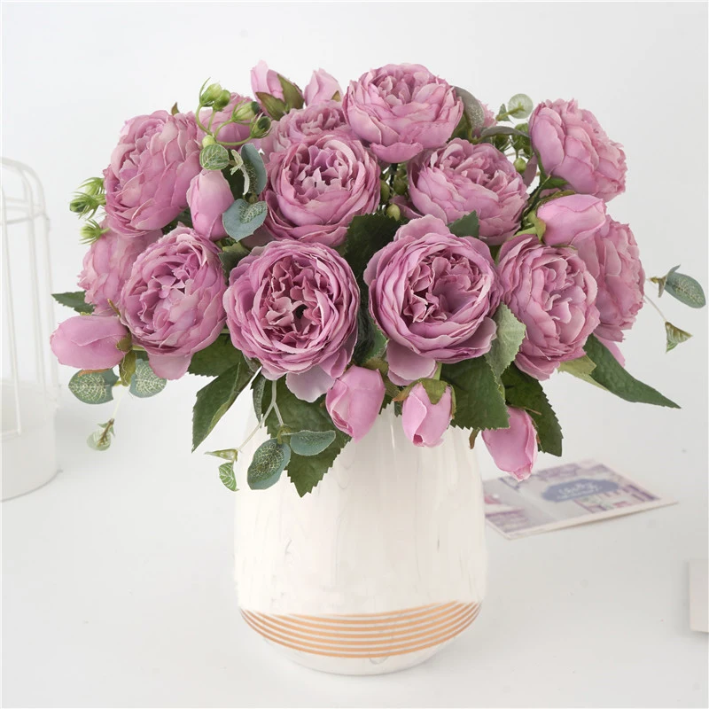 5 Big Heads/Bouquet Peonies Artificial Flowers Silk Peonies Bouquet 4 Bud Flowers Wedding Home Decoration Fake Peony Rose Flower