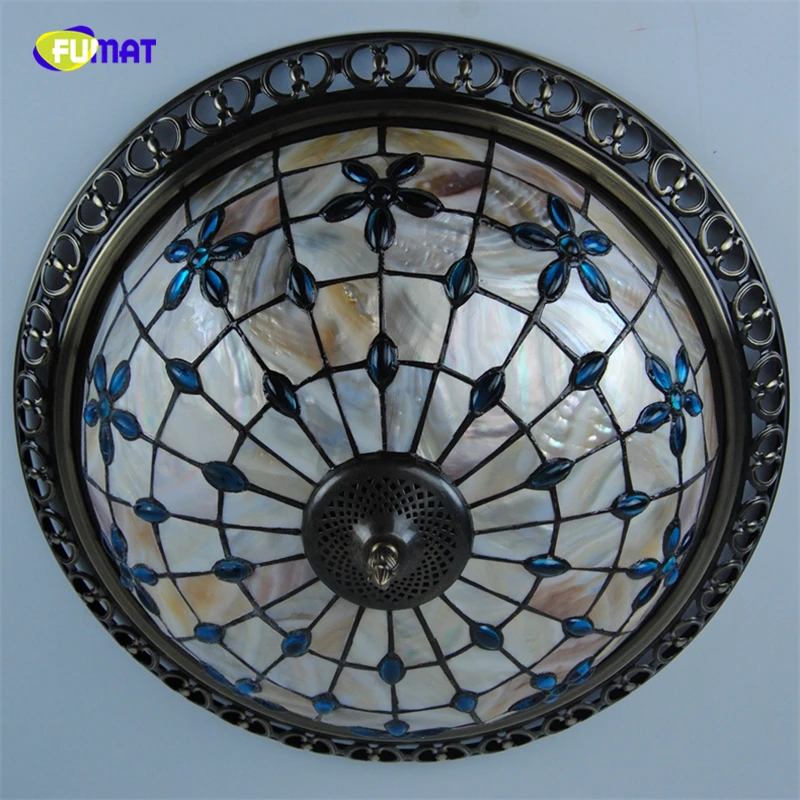 FUMAT Tiffany Ceiling Light Blue Flower Natural Shell Ceiling Lamp Tiffany Baroque Ceiling Lighting Fixture For Living Room Lamp image 5
