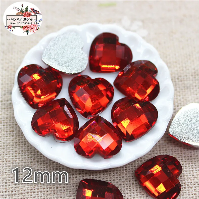 8/10/12mm cuore rosso lucido retinato acrilico acrilico strass retro piatto Cabochon Art Supply decorazione Charm Craft