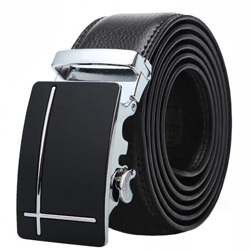 

Men belt high quality solie color Imitation leather Alloy Automatic buckle belt business affairs Men casual belt