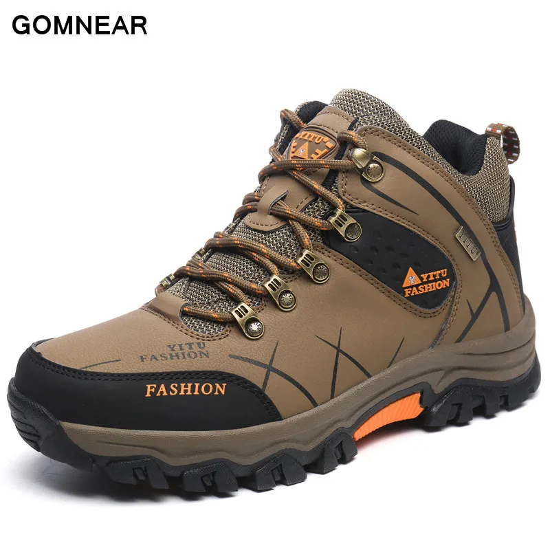 

GOMNEAR Hiking Sneakers Men's Outdoor Tourism Hiking Shoes Fishing Breathable Trekking Shoes Leather Climbing Boots Comfortable