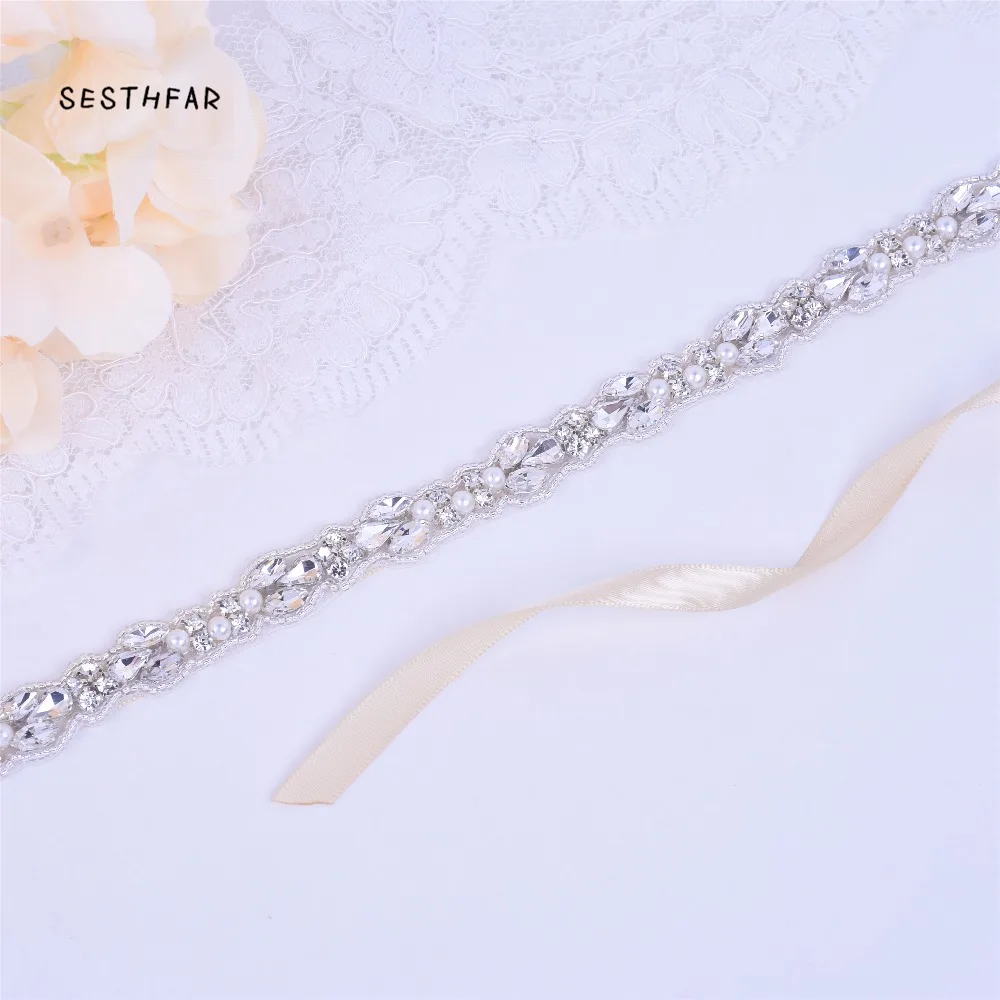 Sesthfar Kralen Crystal Wedding Riem Hand Bruids Riem Strass Bruids Riem Voor Bruiloft Avondjurken