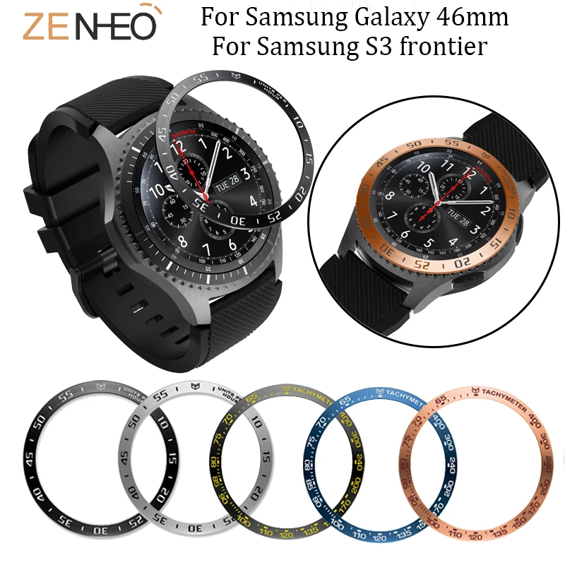 Funda de anillo de bisel para Samsung Galaxy, 46mm, Gear S3 Frontier, funda protectora antiarañazos, pegatina de Metal, accesorios para reloj