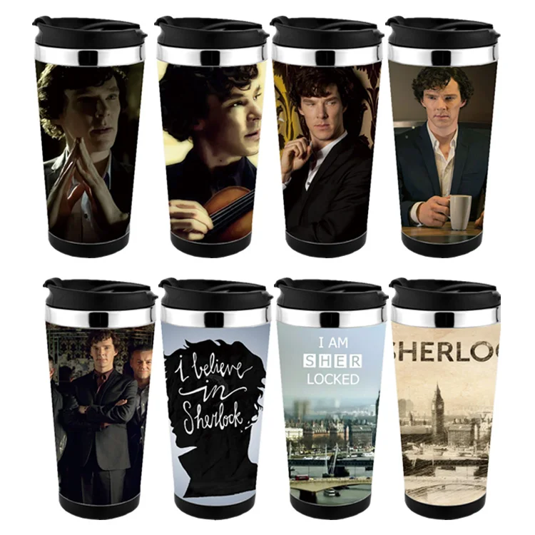 Free shiping 450ml  double wall coffee cup  Sherlock Season mug without any leak   can design mug