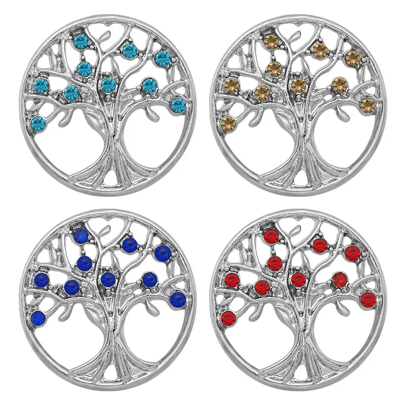 KZ1454  Fashion colorful rhinestone Hollow Life tree 20mm snap buttons for 18mm snap bracelet snap jewelry wholesale