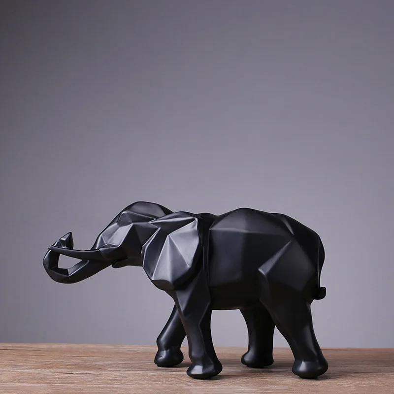 Creative Resin Black Elephant Statue Abstract Geometric Sculpture Desktop Crafts Ornament Home Decoration Animal Figurine 40