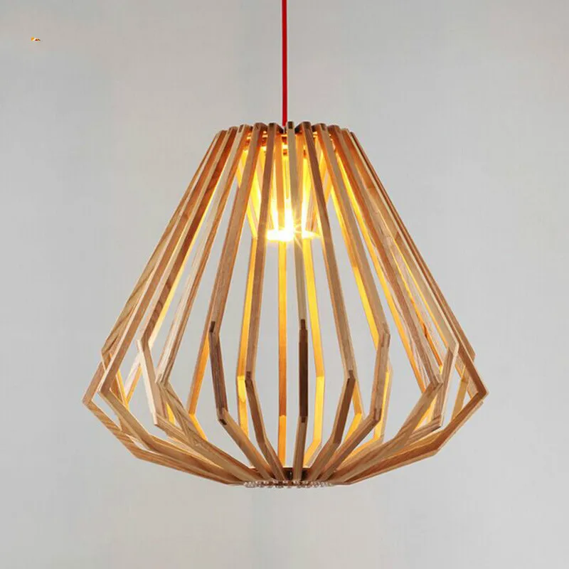Fashion Modern Pendant Light European Simple Wooden Cone Shape Wood Pendant Lamp Home Bedroom Lighting Decor Cafe Lamp