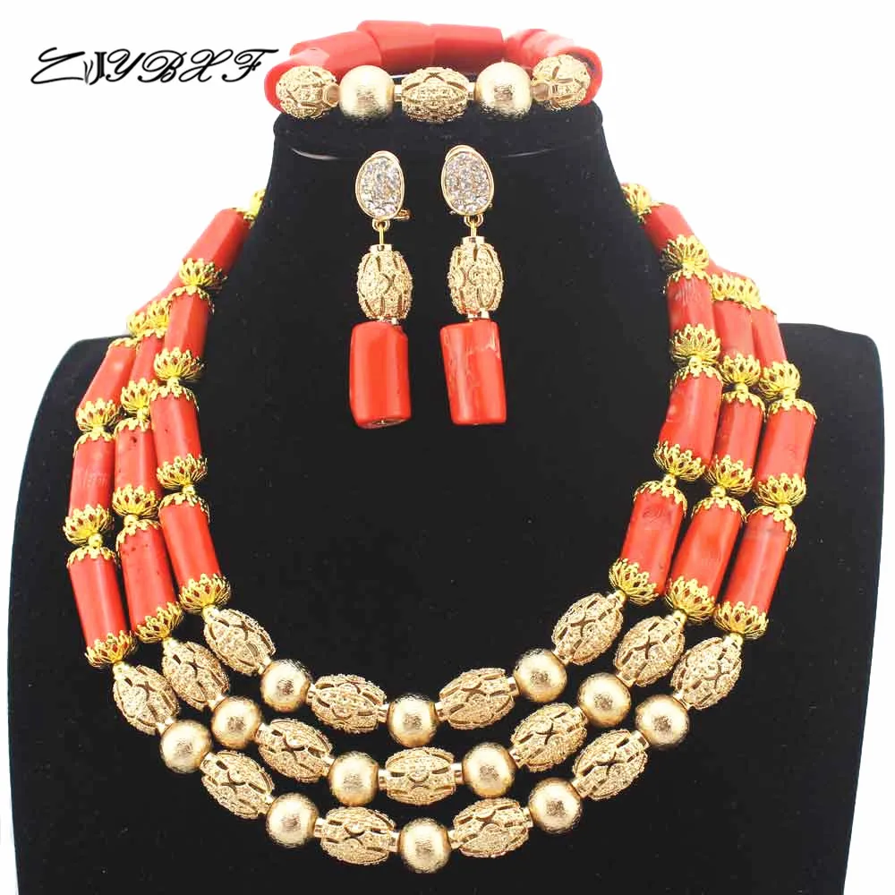 

New Coral african beads jewelry set earrings Nigerian Wedding gift Indian Costume Necklace women Free Ship HD8850