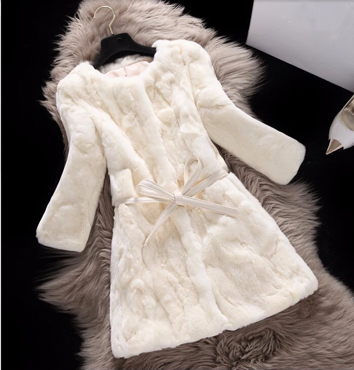 Hot sale real rabbit fur coat medium-long slim o-neck rex rabbit fur coat jackets for women winter