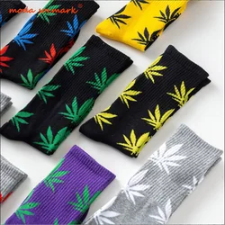 Moda Socmark-Calcetines divertidos y cómodos de algodón para hombre, medias largas de la más alta calidad, de estilo casual y Harajuku, con estampados como la hoja de marihuana o de arce