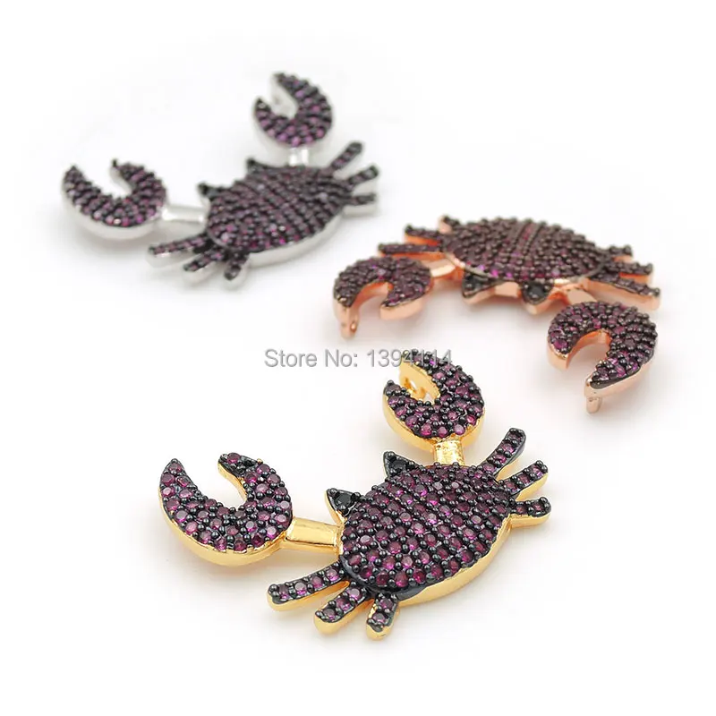 

26*20*4mm Micro Pave Red CZ Crab Charm Of Double Circles Fit For Women As Necklaces Accessory