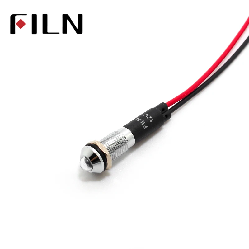 FILN FL1M-8SW-1 8mm rojo amarillo azul verde blanco 12v 110v 24v 220v lámpara de señal de metal led con cable de 20cm