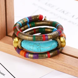 Fashion Vintage Boho Statement Bangle Feminino Cuff Chain Nepal Retro Lava Stones Wristband Bracelet For Women Ethnic Jewelry