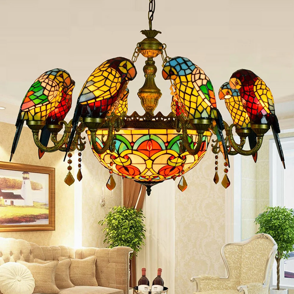 led e27 Tiffany Glass Zinc Alloy Parrot LED Lamp LED Light.Pendant Lights.Pendant Lamp.Pendant light For Dinning Room Foyer