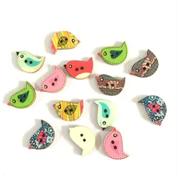 50PCs Mixed Wooden Buttons Cute Bird Pattern Decorati 2 Holes Round Wooden Buttons For Sewing, DIY, Clothing Accessories  7NK213