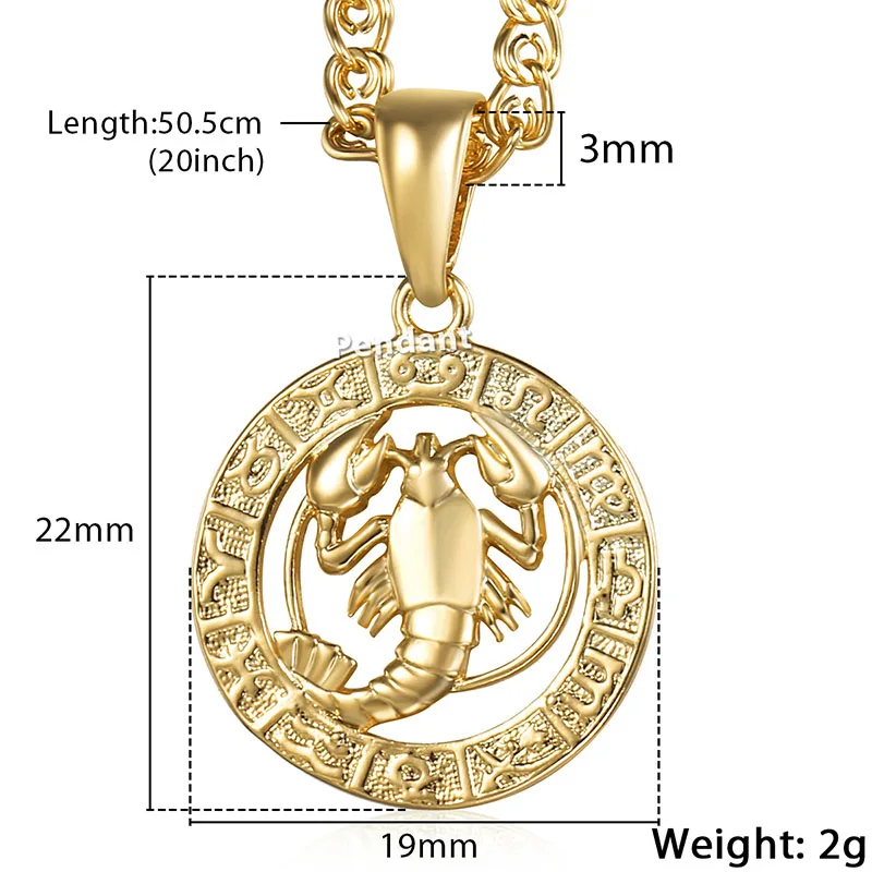 Constellations Pendants Cancer Zodiac Sign Necklace 585 Rose Gold Color Pendant Necklace Male Fashion Jewelry Gifts GP180