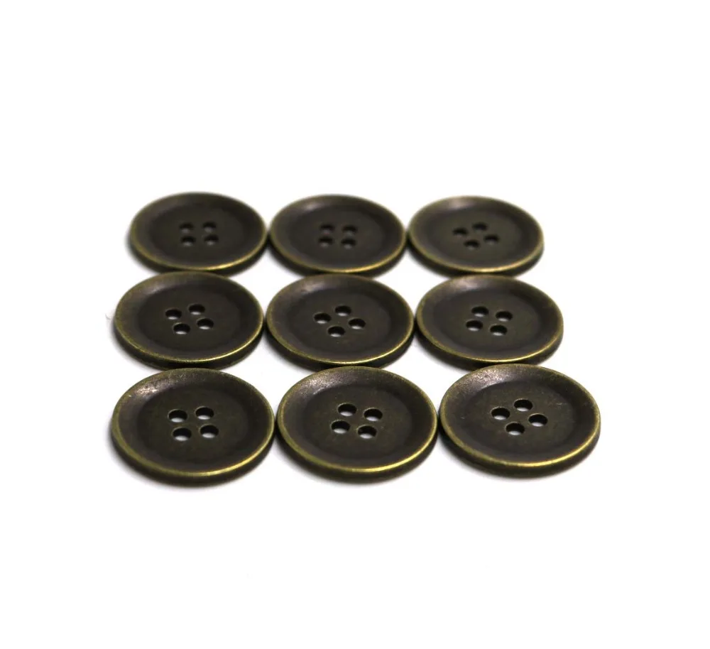 20pcs 15mm&20mm Metal bronze zinc alloy four holes flat Buttons Pattern Carved Sewing Buttons