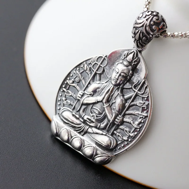 S990 pure Silver Vintage Pendant Handmade Buddha Silver Pendant Avalokitesvara