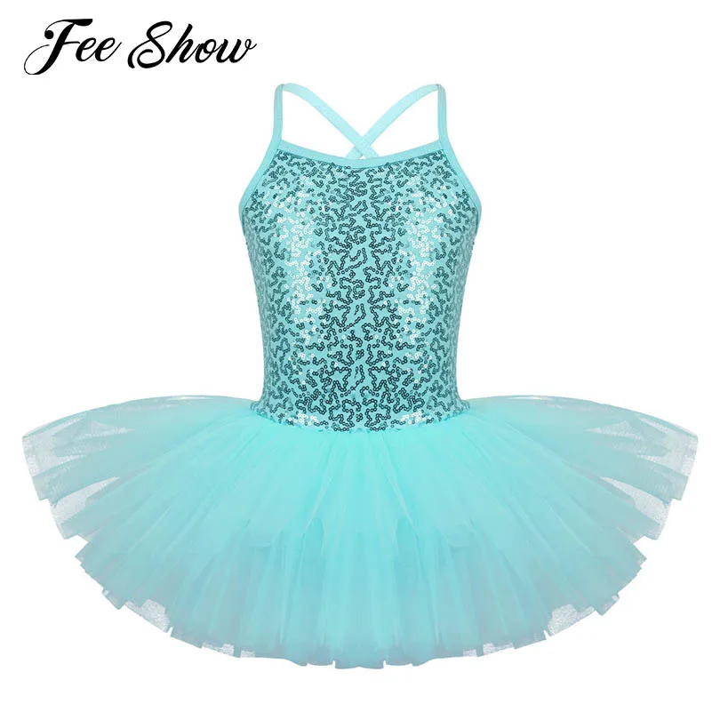 Vestido de bailarina sem mangas para meninas, roupa de dança com lantejoulas, malha para ginástica, para balé com tutu