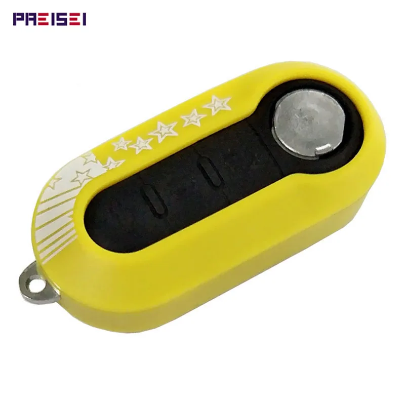 PREISEI Yellow Car Key For Fiat 500 Remote Flip Key Replace Fob Case