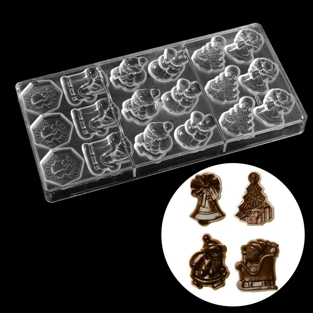 3D Christmas Santa Claus Shape Polycarbonate Chocolate Mold Diy Baking Confectionery Tools Sweet Candy Pudding Jelly Mould