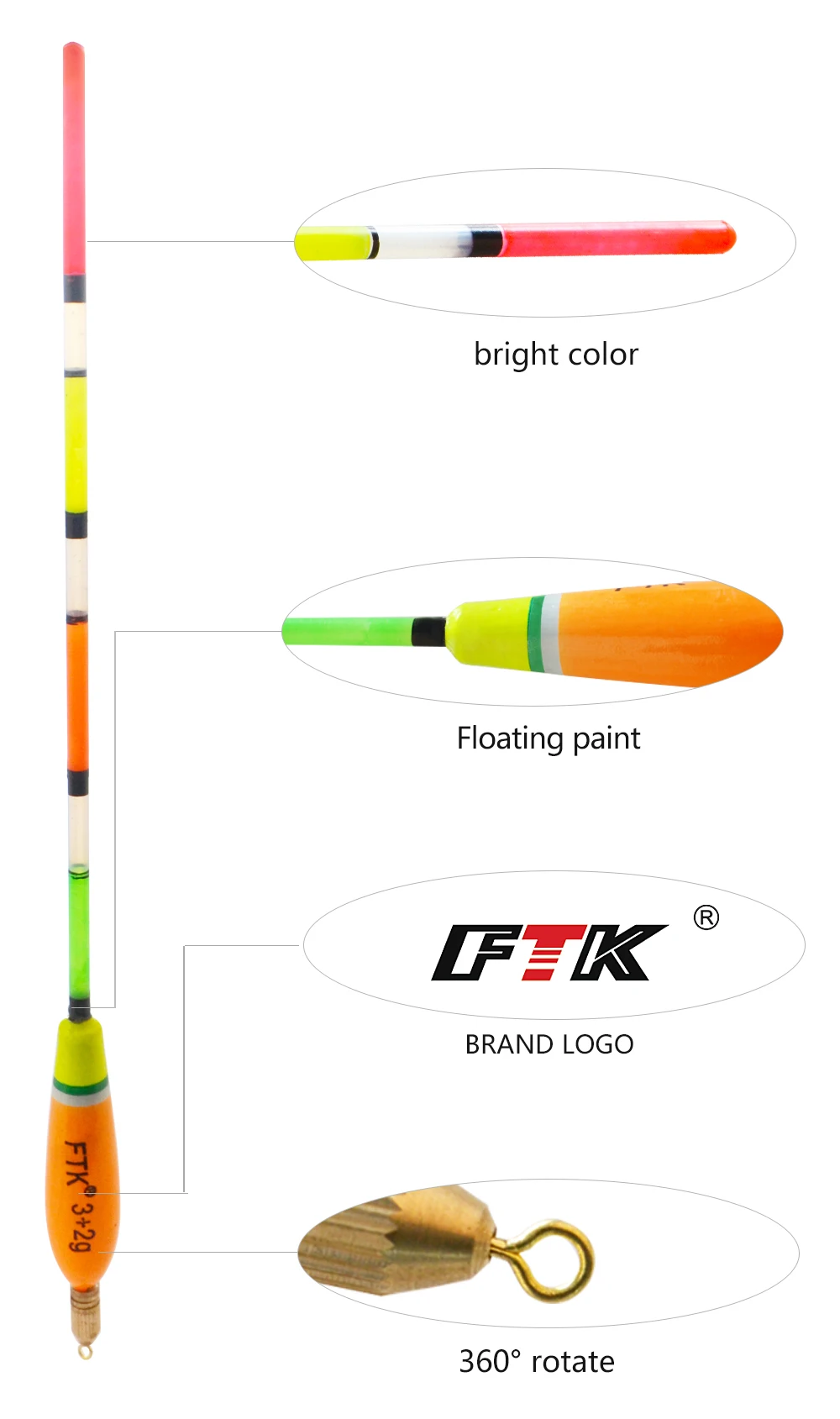 FTK 5 Stück/Set Schwimmer 3+2g 4+2g 5+2g 6+2g Gemischte Farben Barguzinsky-Fichten-Schwimmer Vertikale Schwimmer für Karpfenangeln Angelzubehör – Detail 1