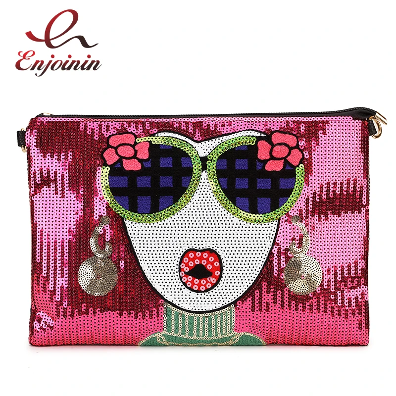 Fashion Sequin Cartoon Flower Woman Clutch Envelope Shoulder Bag Ladies Crossbody Bag Female Purses and Handbags Designer Bag