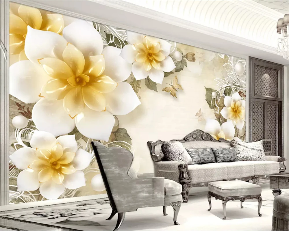 

beibehang Modern wallpaper 3D three-dimensional embossed camellia European retro TV background decorative painting papier peint