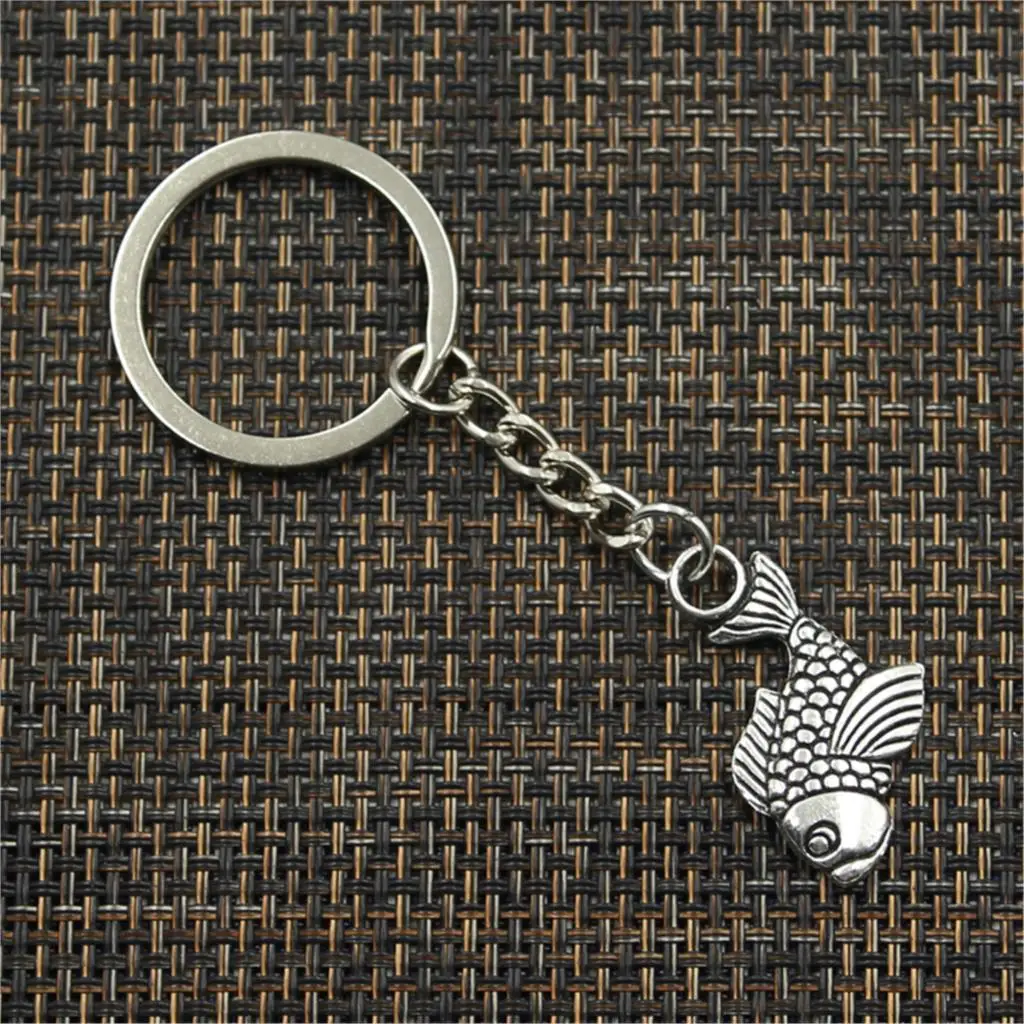 New Fashion Men 30mm Keychain DIY Metal Holder Chain Vintage Carp Fish 32x19mm Silver Color Pendant Gift