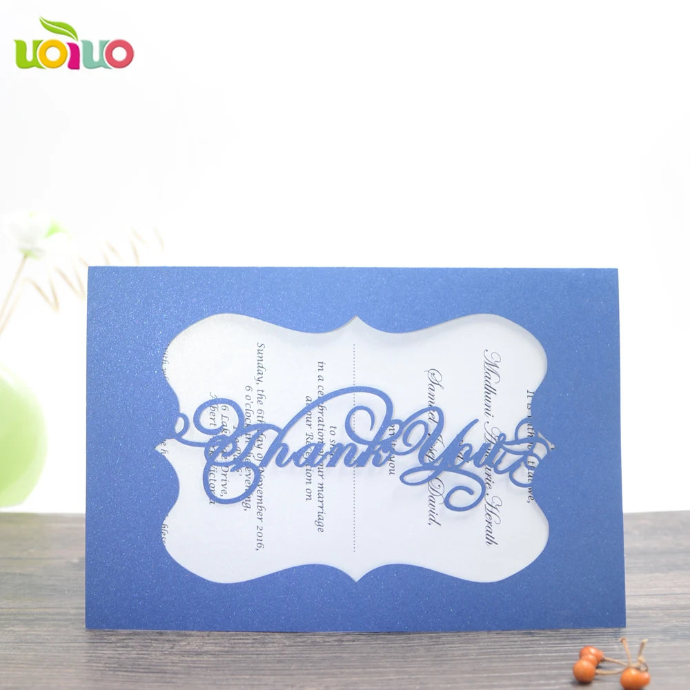 50pc Laser Cut Wedding Invitations Elegant sea blue Wedding Invitations with logo thank you