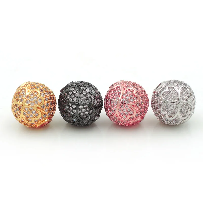 

12mm Micro Pave Clear CZ Round Of Clover Relief Beads Fit For Making DIY Bracelets Or Necklaces Jewelry