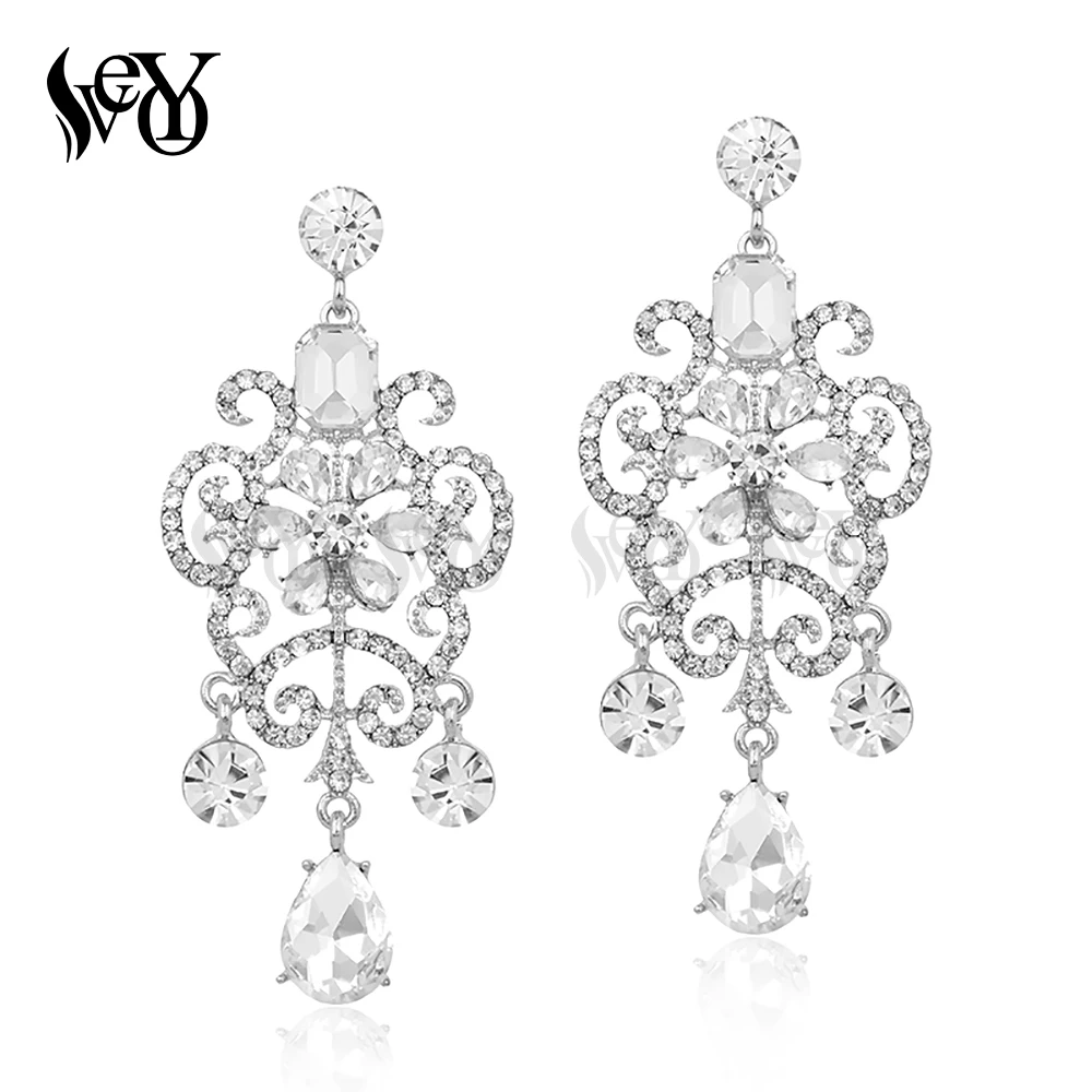 VEYO Crystal Earrings For Women Rhinestone Drop Earrings Vintage Flower shaped High Quality Brincos Pendientes