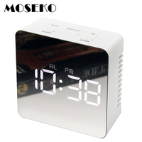 MOSEKO Portable Alarm Clock, Make-Up Mirror & Night Light Clock with LED Digital Thermometer,Travel Desktop Alarm Clock