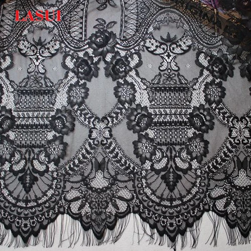 LASUI 1.5M 3 pieces =1 lot  classic Eyelash French Lace Fabric black  European style high-end lace flower  very special C0148