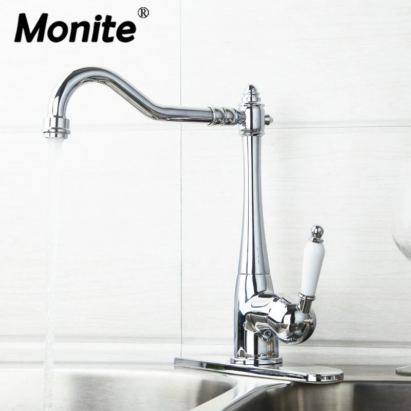 

Monite Brass Kitchen Swivel Chrome Spout Ceramic Handle Cover Plate Hose 84855724 Sink Water Tap Vessel Faucet Mixer Tap